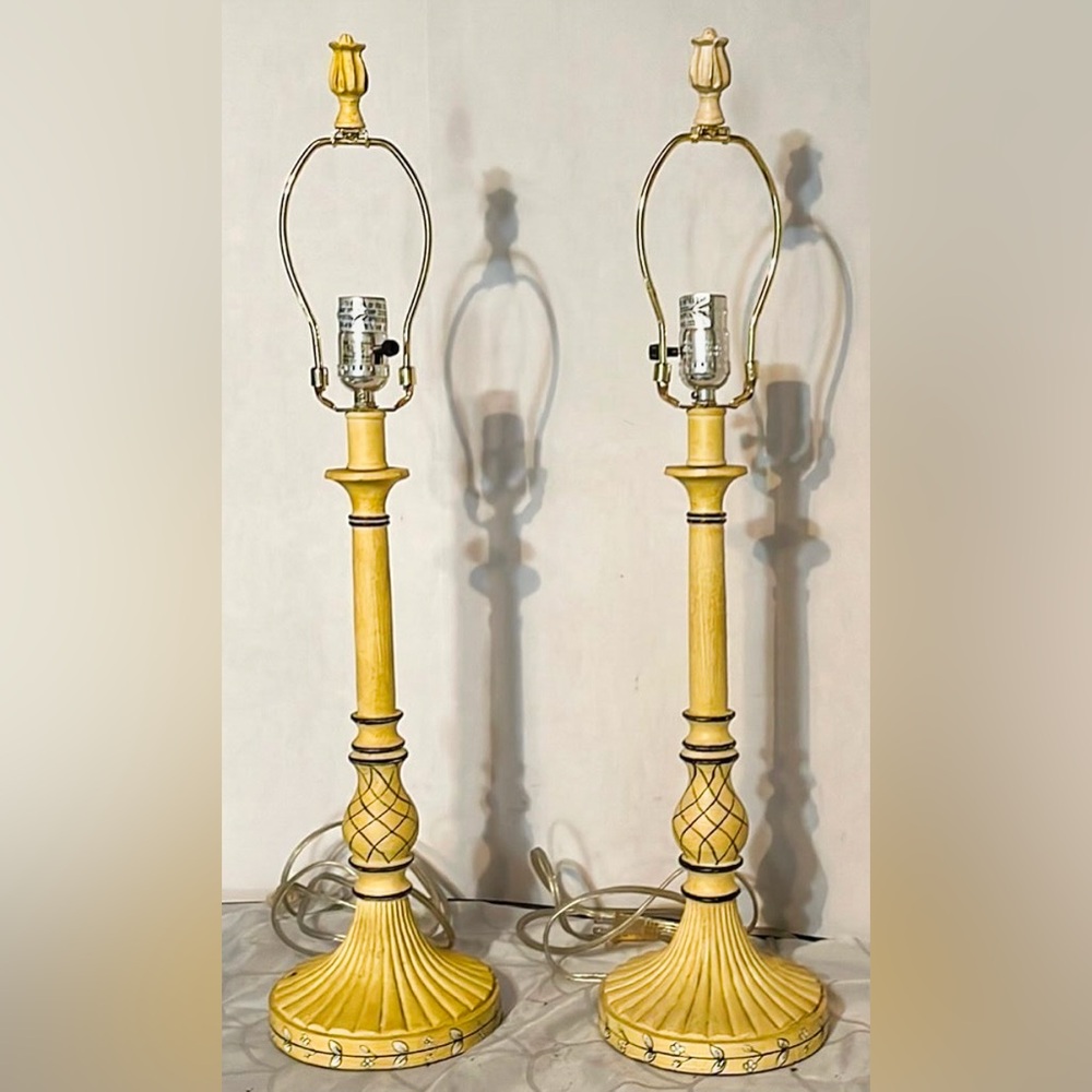 ❌ SOLD ❌ Vintage Wood Yellow Table Lamps